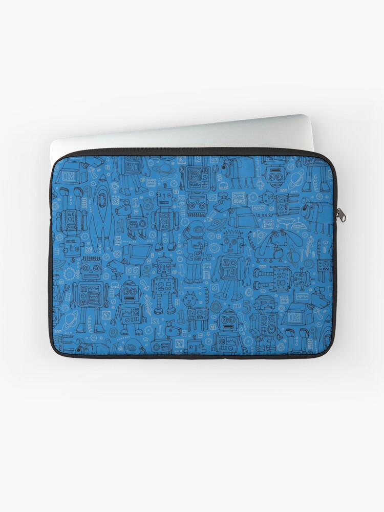 Thumbnail 1 of 2, Laptop Sleeve, Robot pattern - Blue - fun pattern by Cecca Designs designed and sold by Cecca-Designs.