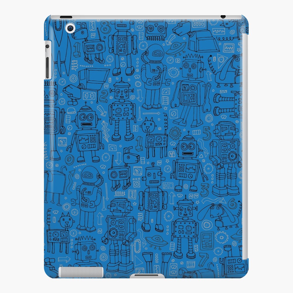 Robot pattern - Blue - fun pattern by Cecca Designs iPad Case & Skin