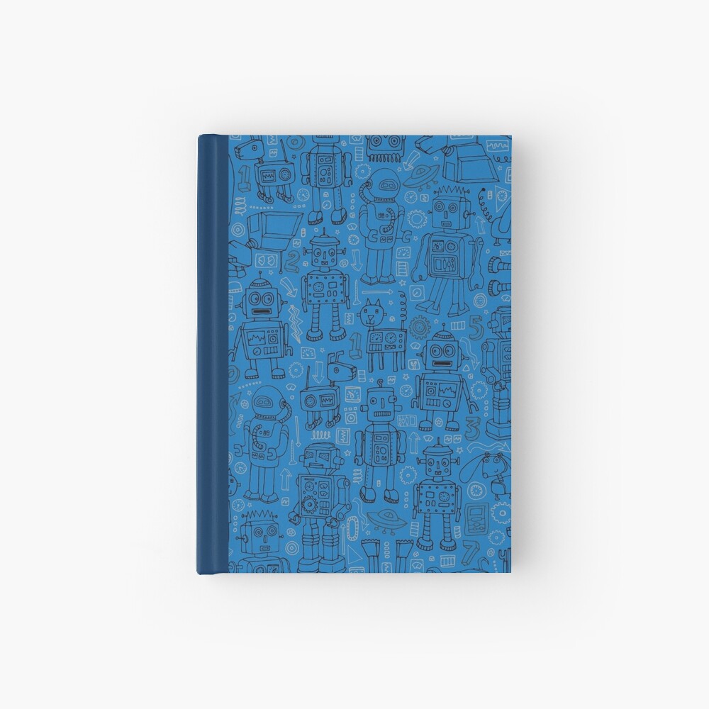 Robot pattern - Blue - fun pattern by Cecca Designs Hardcover Journal