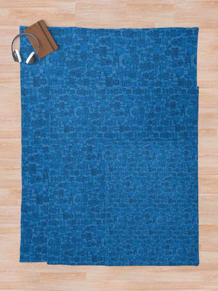 Alternate view of Robot pattern - Blue - fun pattern by Cecca Designs Throw Blanket