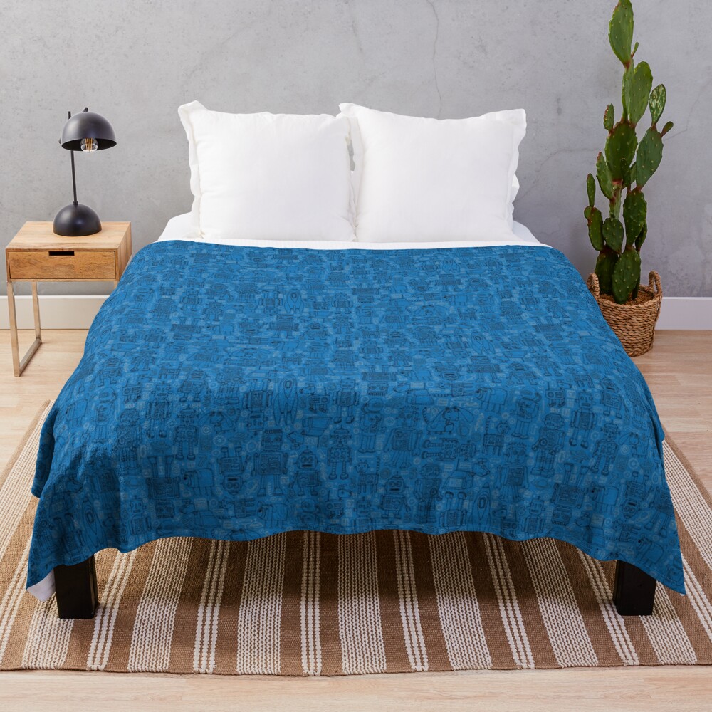 Robot pattern - Blue - fun pattern by Cecca Designs Throw Blanket