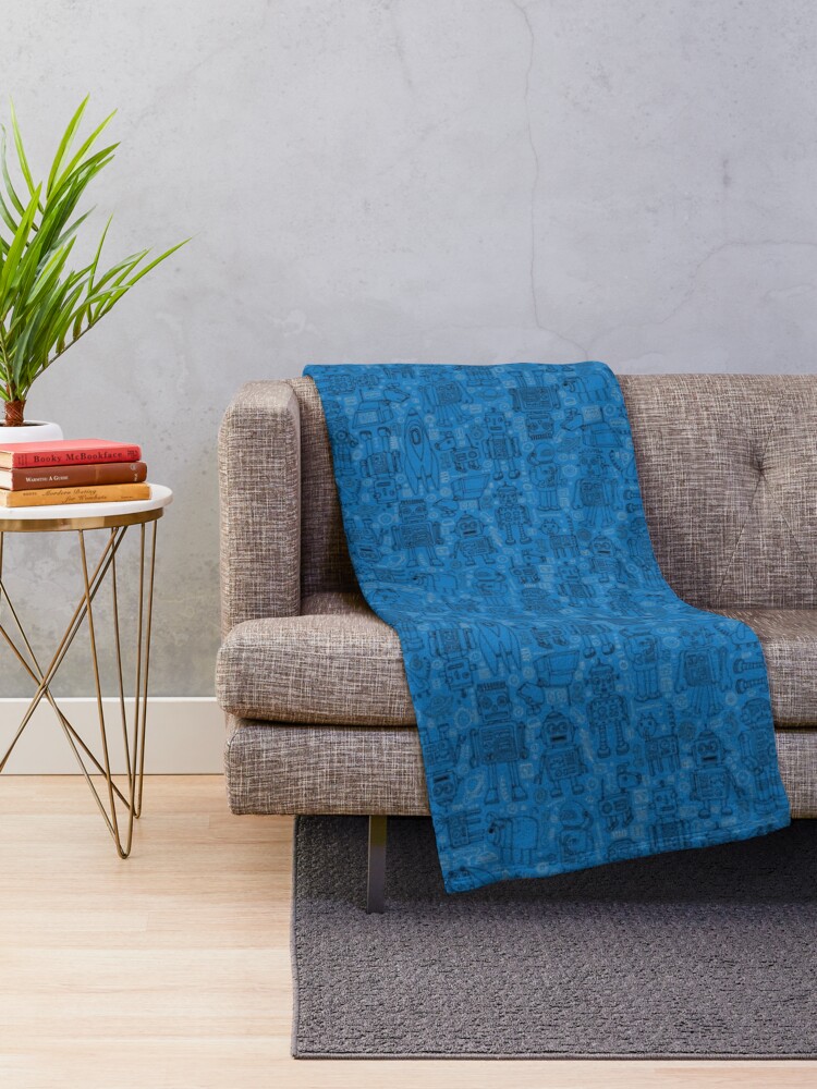 Alternate view of Robot pattern - Blue - fun pattern by Cecca Designs Throw Blanket