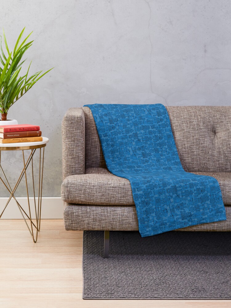 Alternate view of Robot pattern - Blue - fun pattern by Cecca Designs Throw Blanket