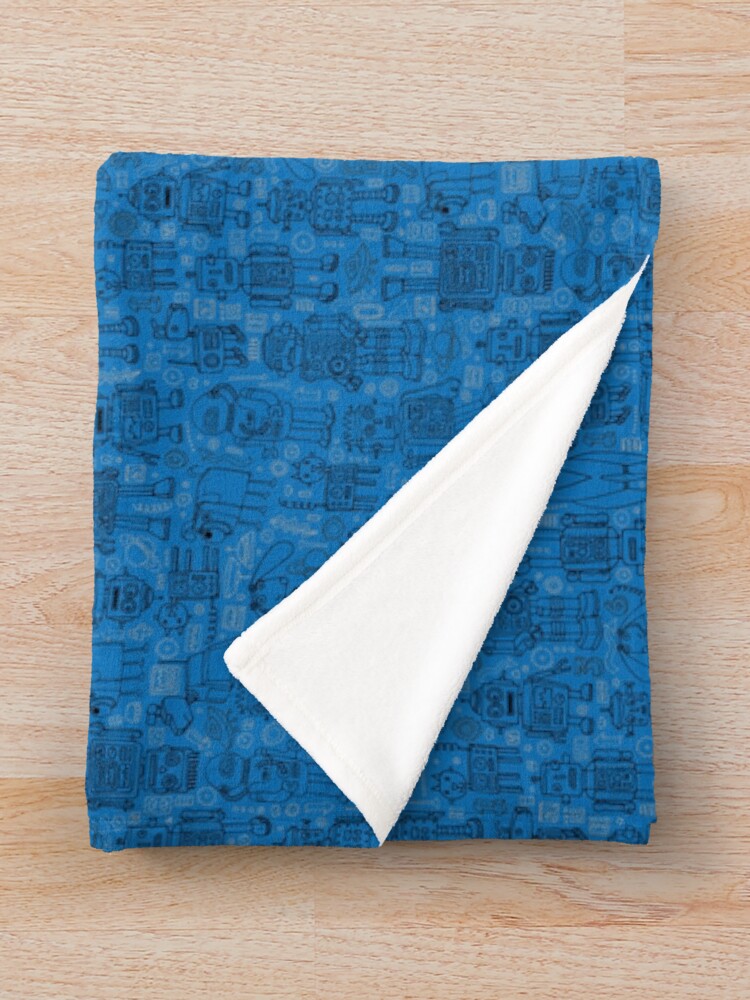 Alternate view of Robot pattern - Blue - fun pattern by Cecca Designs Throw Blanket