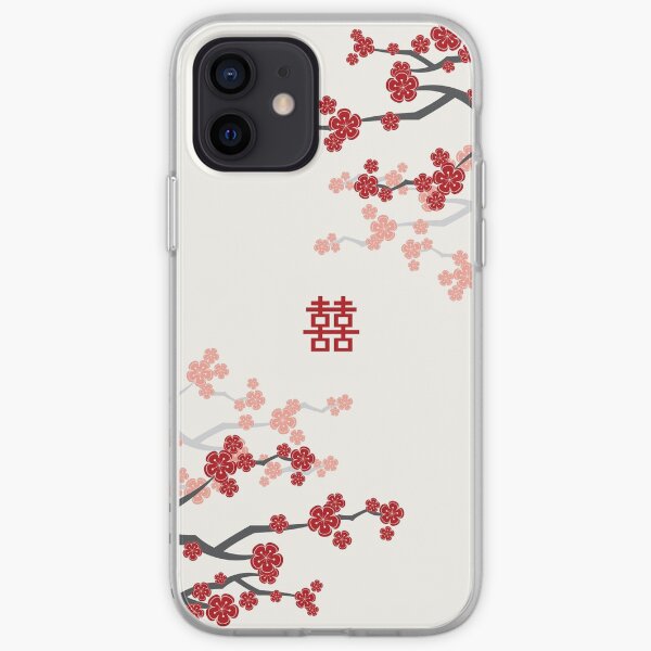 Red Oriental Cherry Blossoms on Ivory and Chinese Wedding Double Happiness | Japanese Sakura iPhone Soft Case