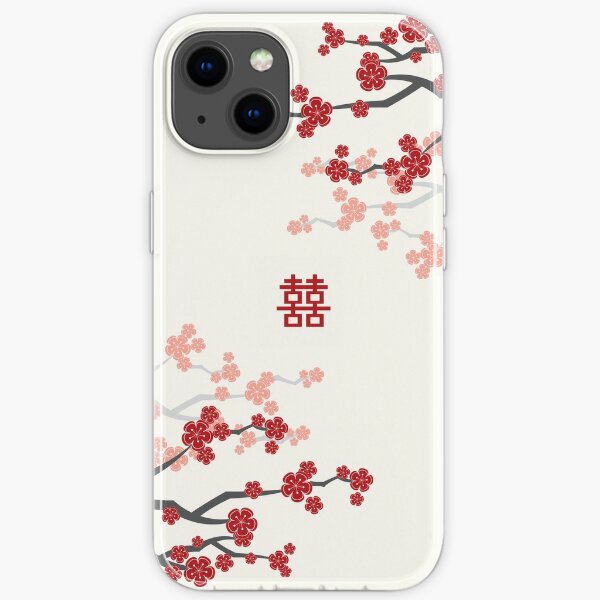 Red Oriental Cherry Blossoms on Ivory and Chinese Wedding Double Happiness | Japanese Sakura © fatfatin   iPhone Soft Case