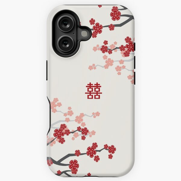 Item preview, Red Oriental Cherry Blossoms on Ivory and Chinese Wedding Double Happiness | Japanese Sakura © fatfatin   designed and sold by fatfatin.