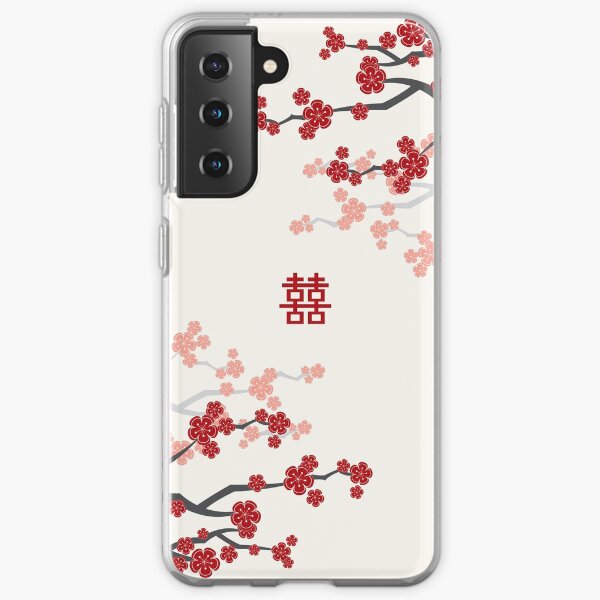 Red Oriental Cherry Blossoms on Ivory and Chinese Wedding Double Happiness | Japanese Sakura Samsung Galaxy Soft Case