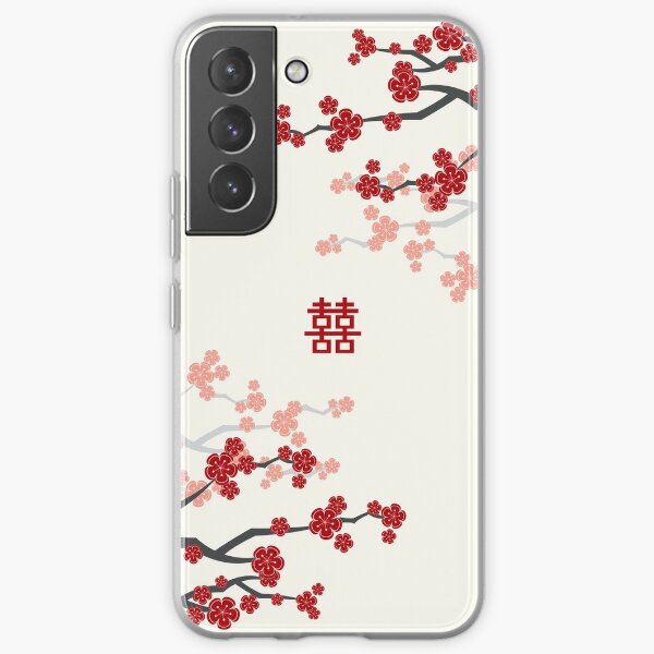 Red Oriental Cherry Blossoms on Ivory and Chinese Wedding Double Happiness | Japanese Sakura © fatfatin   Samsung Galaxy Soft Case
