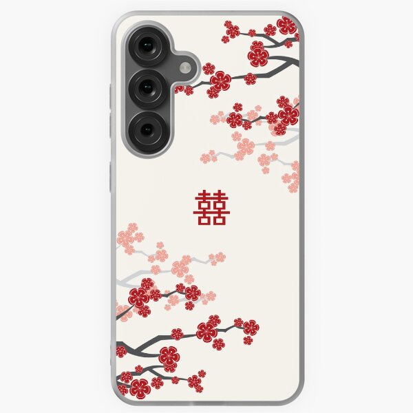 Item preview, Red Oriental Cherry Blossoms on Ivory and Chinese Wedding Double Happiness | Japanese Sakura © fatfatin   designed and sold by fatfatin.