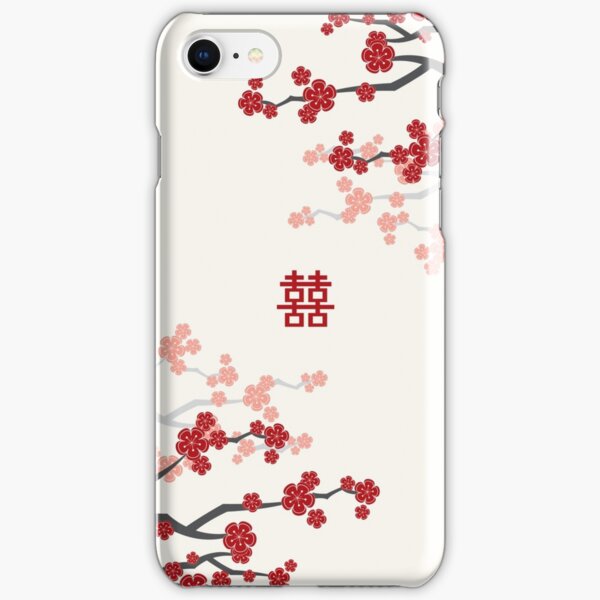 Red Oriental Cherry Blossoms on Ivory and Chinese Wedding Double Happiness | Japanese Sakura iPhone Snap Case