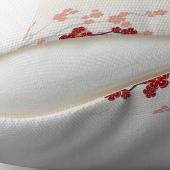 Alternate view of Red Oriental Cherry Blossoms on Ivory and Chinese Wedding Double Happiness | Japanese Sakura Throw Pillow
