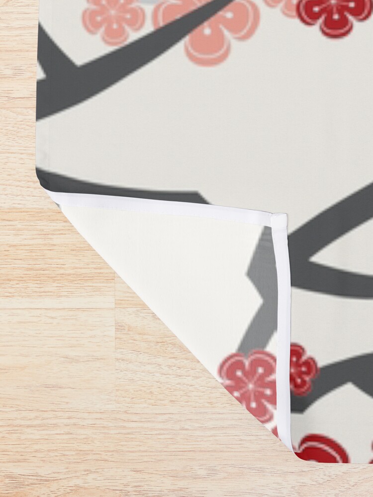 Alternate view of Red Oriental Cherry Blossoms on Ivory and Chinese Wedding Double Happiness | Japanese Sakura Shower Curtain