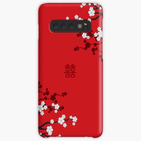 Flores de cerezo blancas orientales en rojo y boda china Doble felicidad | Sakura japonesa © fatfatin Funda rígida para Samsung Galaxy