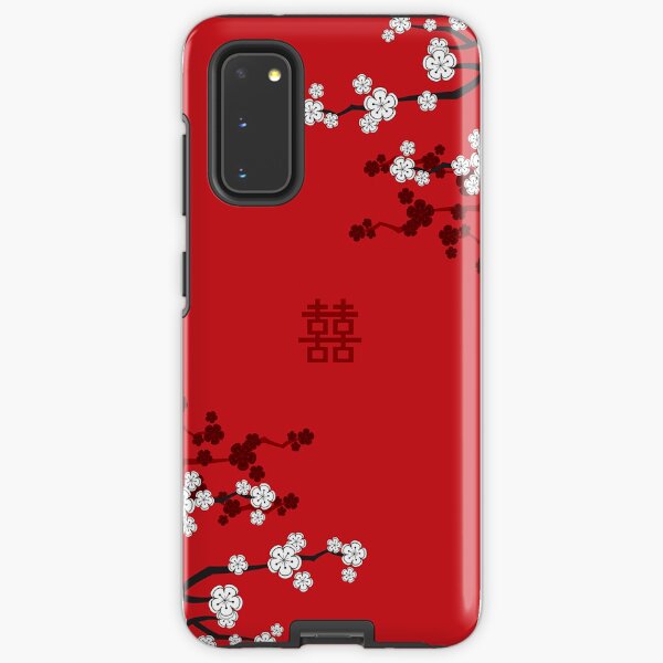 White Oriental Cherry Blossoms on Red and Chinese Wedding Double Happiness | Japanese Sakura © fatfatin Samsung Galaxy Tough Case