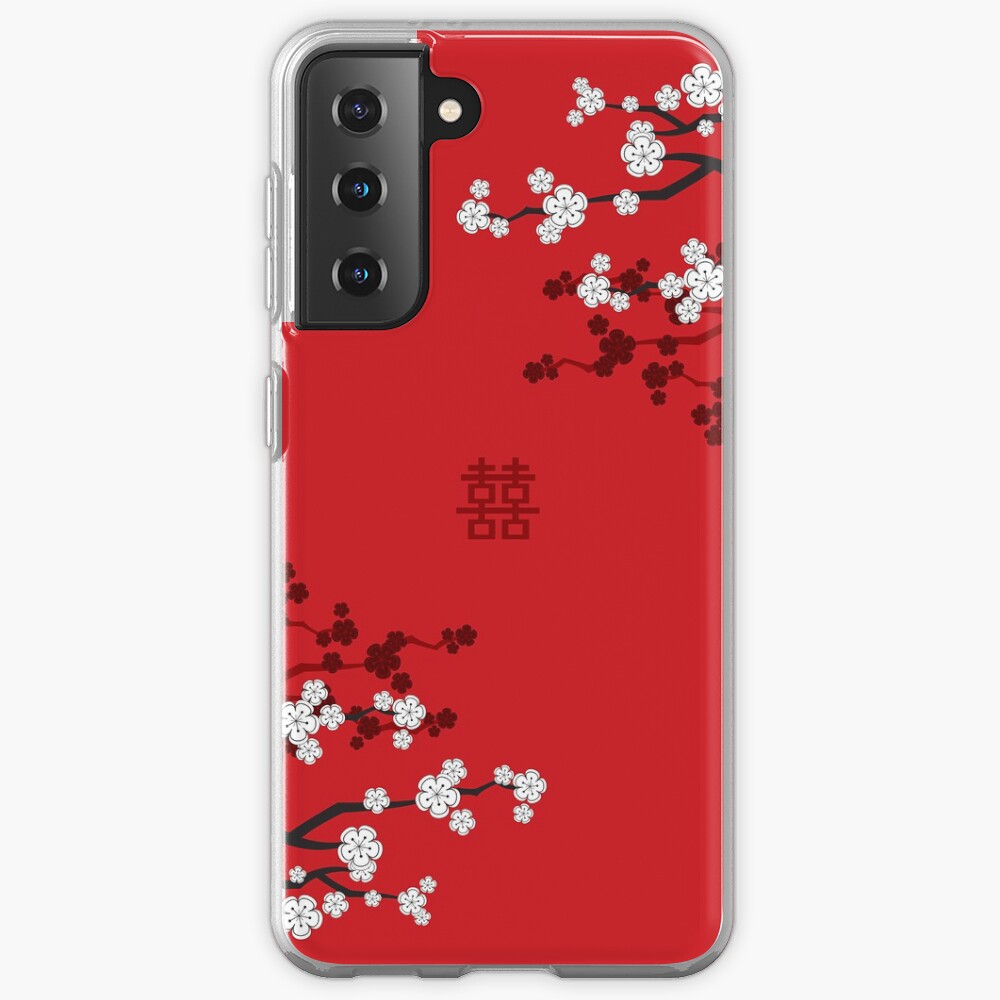 White Oriental Cherry Blossoms on Red and Chinese Wedding Double Happiness | Japanese Sakura © fatfatin Case & Skin for Samsung Galaxy
