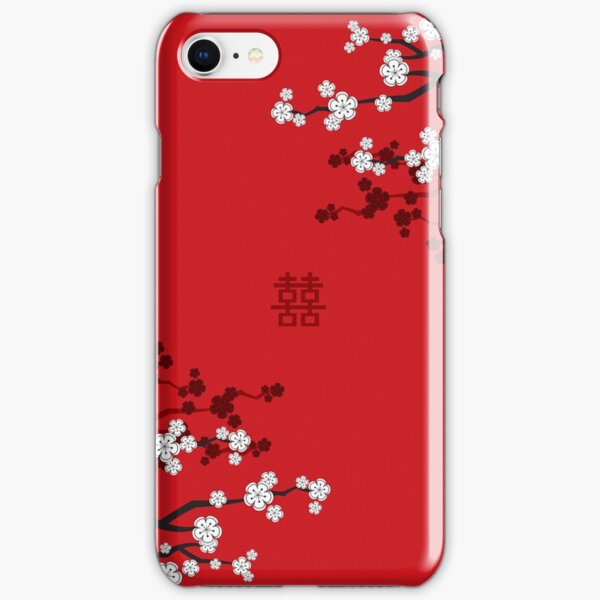 White Oriental Cherry Blossoms on Red and Chinese Wedding Double Happiness | Japanese Sakura © fatfatin iPhone Snap Case