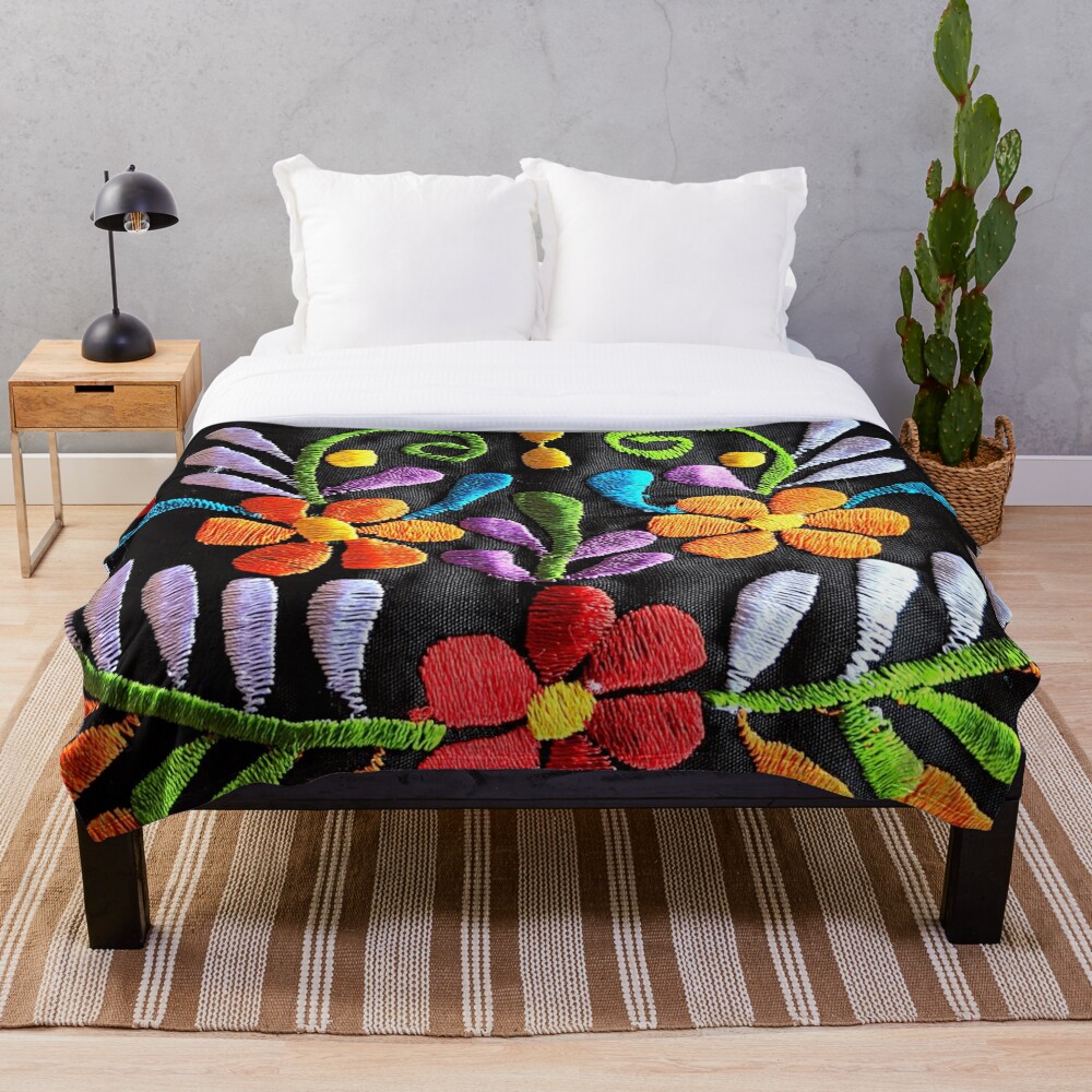 "Mexican Flowers Embroidery" Throw Blanket by TinaSalazar Redbubble