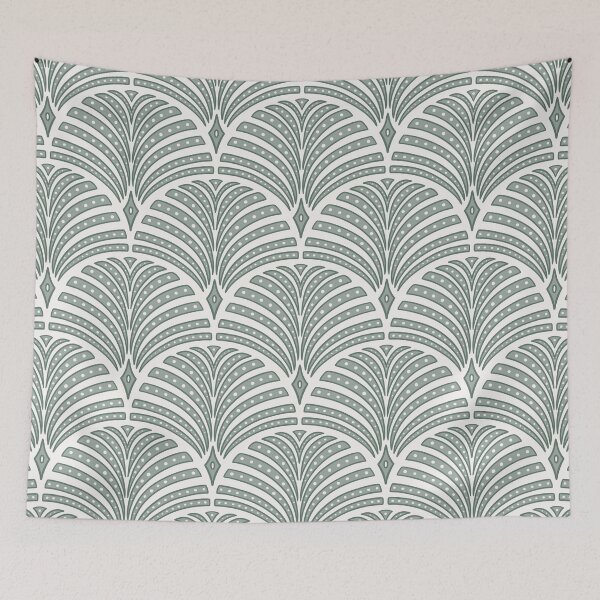 Item preview, roaring 20s Art Deco scallop - teal and cream designed and sold by Chelsea Jay.