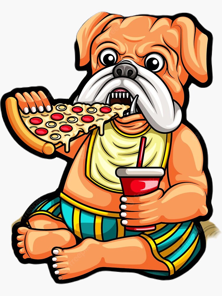 "A fat dog eats pizza!" Sticker for Sale by LukaRvovic Redbubble