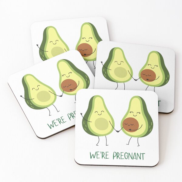 Artikelvorschau, We're Pregnant Announcement Schwangerschaftsankündigung im süßen Avocado-Design entworfen und verkauft von ZenDesigner.