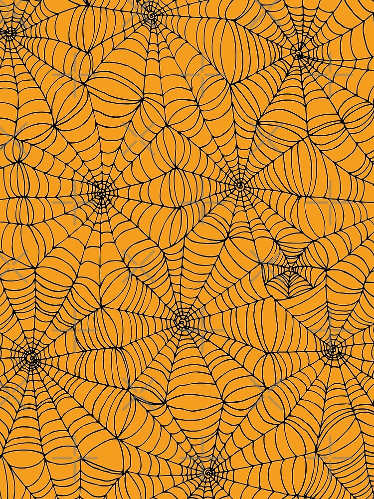 Spider Web Pattern - Black on Orange - Halloween pattern by Cecca Designs by Cecca-Designs