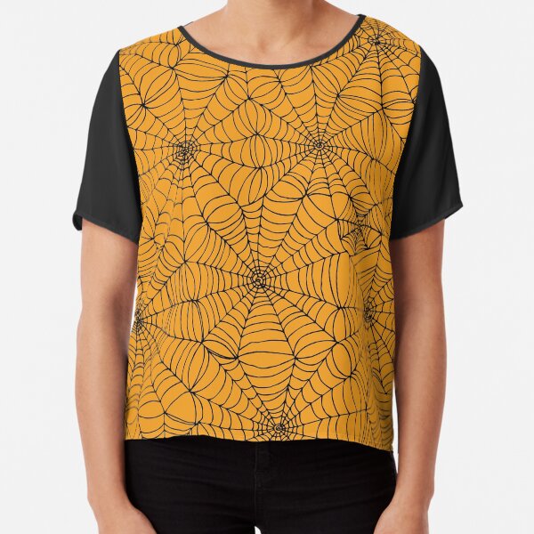 Spider Web Pattern - Black on Orange - Halloween pattern by Cecca Designs Chiffon Top