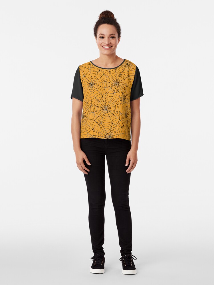Alternate view of Spider Web Pattern - Black on Orange - Halloween pattern by Cecca Designs Chiffon Top
