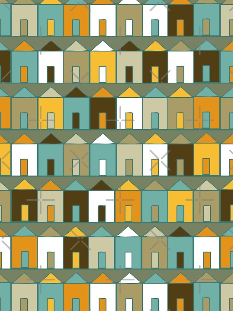 Beach Huts - Teal and Mustard - geometric pattern by Cecca Designs by Cecca-Designs