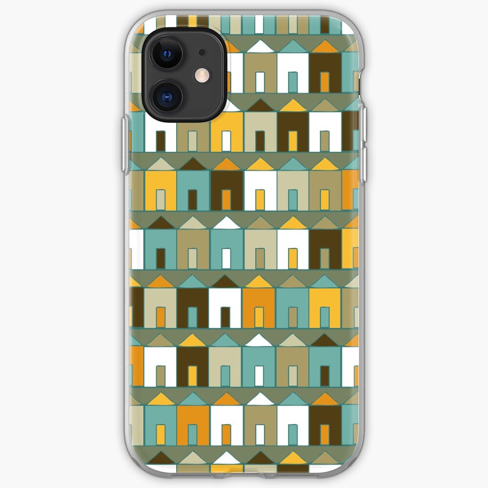 Beach Huts - Teal and Mustard - geometric pattern by Cecca Designs iPhone Case & Cover