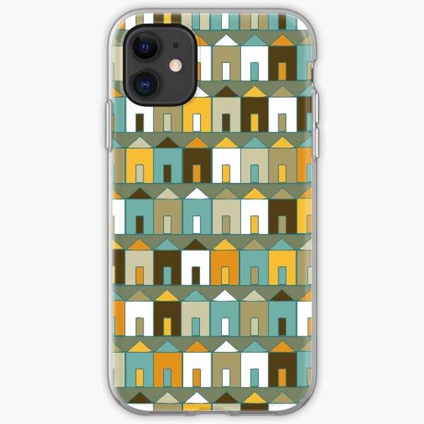 Beach Huts - Teal and Mustard - geometric pattern by Cecca Designs iPhone Soft Case