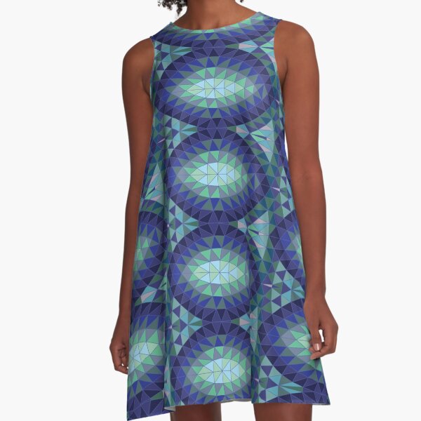 Geodesic Marquise - sapphire - Geometric pattern by Cecca Designs A-Line Dress