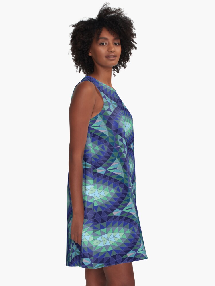 Alternate view of Geodesic Marquise - sapphire - Geometric pattern by Cecca Designs A-Line Dress