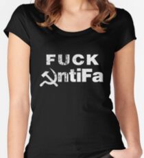 F*CK AntiFa - uncensored - black Women's Fitted Scoop T-Shirt