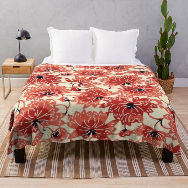 Item preview, Traditional Japanese Kimono Yukata Red Floral Pattern designed and sold by PatternMama.