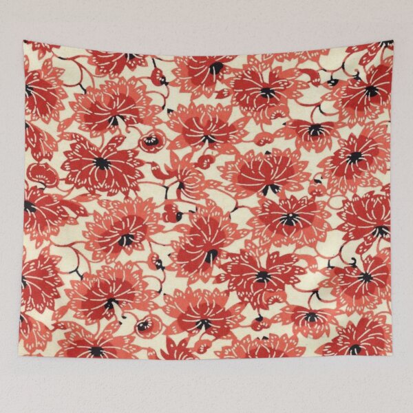 Item preview, Traditional Japanese Kimono Yukata Red Floral Pattern designed and sold by PatternMama.