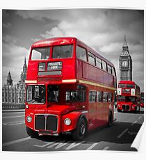 LONDON Red Buses on Westminster Bridge Poster