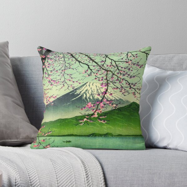 Mount Fuji & Cherry Blossoms Throw Pillow
