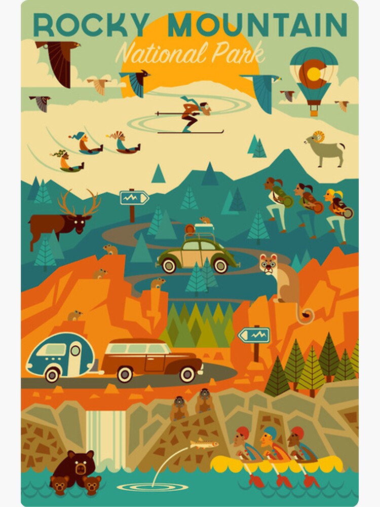 Retro Rocky Mountain National Park Travel Decal, Colorado USA Sticker