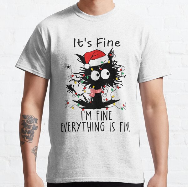 black cat christmas light funny cat lover Classic T-Shirt