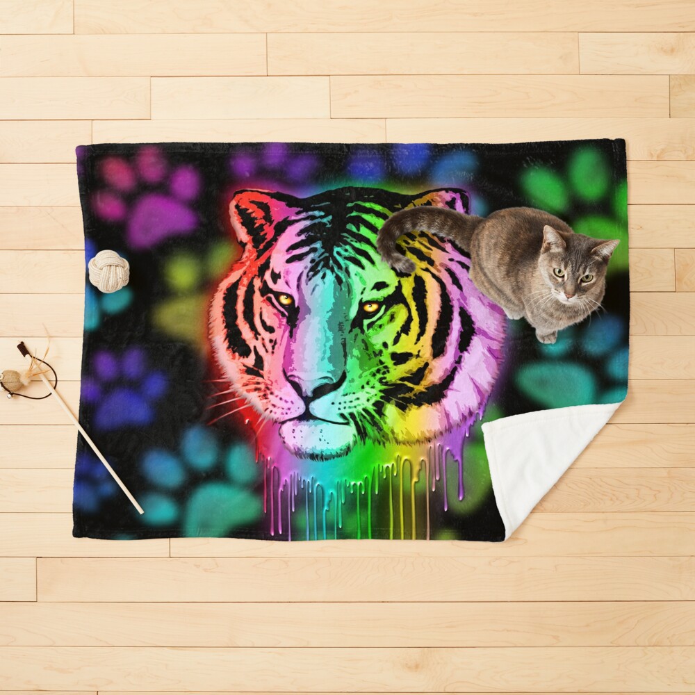 Tiger Neon Dripping Rainbow Colors Pet Blanket