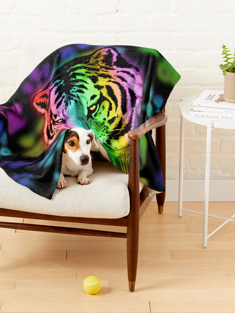 Alternate view of Tiger Neon Dripping Rainbow Colors Pet Blanket