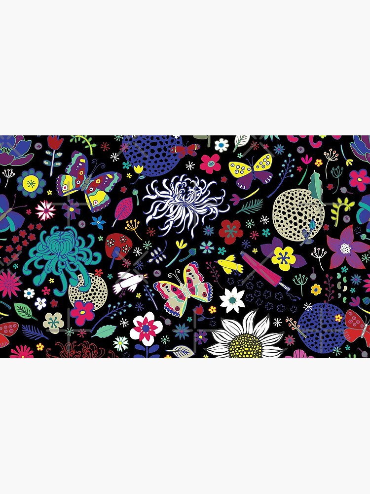 Japanese Garden - Multicolored on Black - exotic floral pattern by a Cecca Designs by Cecca-Designs