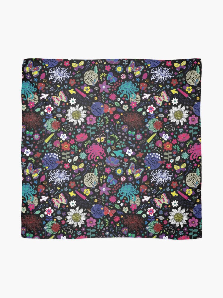 Thumbnail 2 of 3, Scarf, Japanese Garden - Multicolored on Black - exotic floral pattern by a Cecca Designs designed and sold by Cecca-Designs.