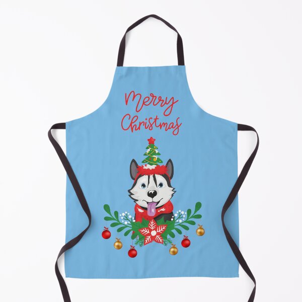 Item preview, Husky Dog (Chukcha) with Green Mistletoe and Colorful Baubles, Festive Tree on its Head and Merry Christmas Sign designed and sold by SeasonalDogs.