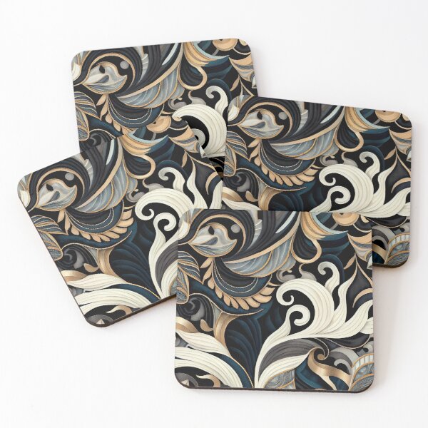 Artikelvorschau, Modern Abstract Elegant Gold Black and White Floral Design Digital Painting entworfen und verkauft von CodeAndColors.