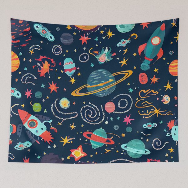 Artikelvorschau, Cute Kids Crayon Space Drawing Pattern Digital Painting entworfen und verkauft von CodeAndColors.