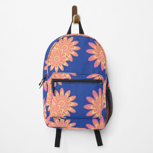 Item preview, pink dahlia flowers retro style blue designed and sold by Bakkia.