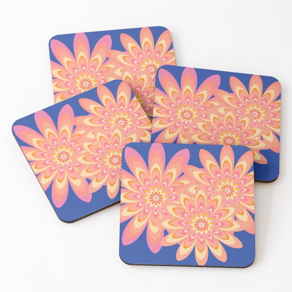 Item preview, pink dahlia flowers retro style blue designed and sold by Bakkia.