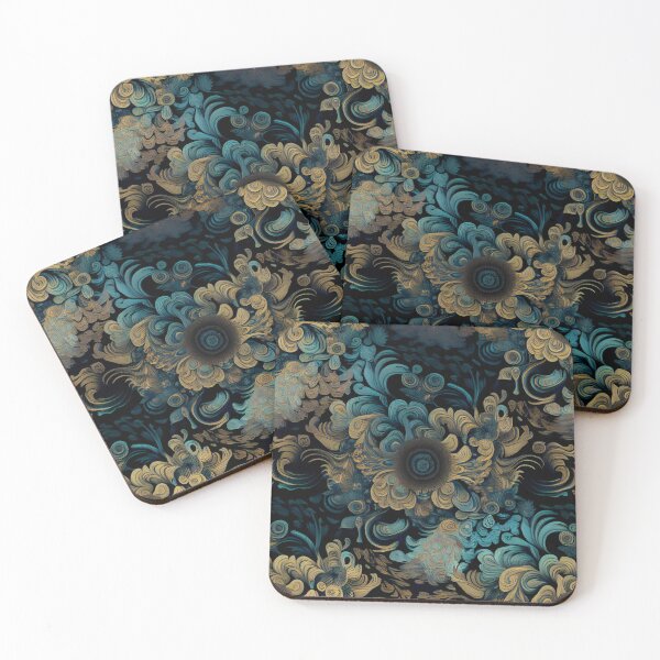 Item preview, Dark Elegant Gold and Blue Pattern Print Digital Painting designed and sold by CodeAndColors.